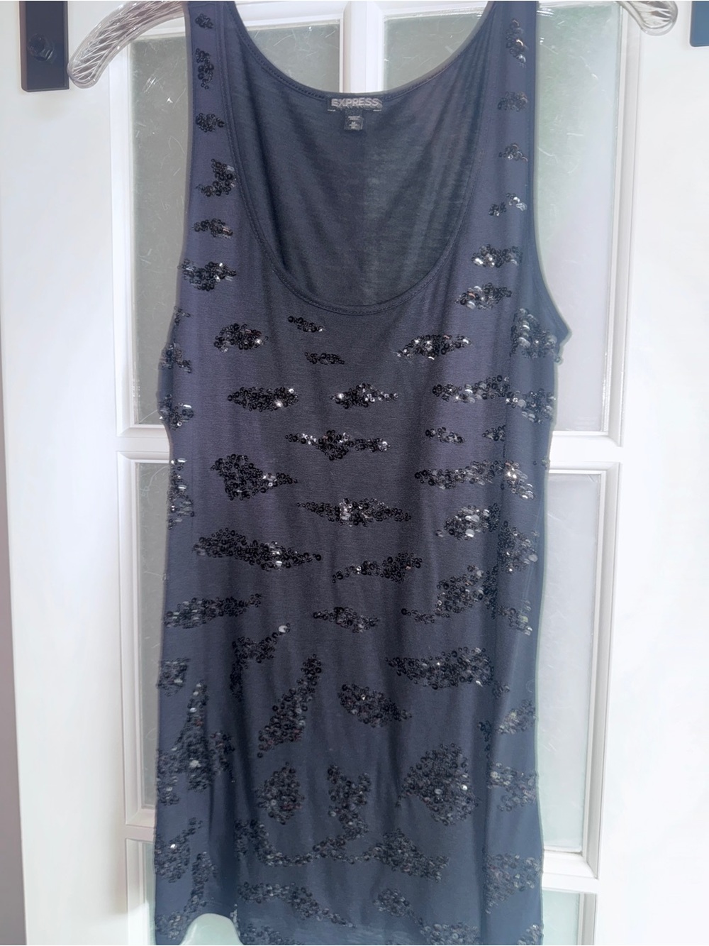 Express Black Sequin Scoop Neck Tank Large Fit